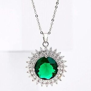 Sterling Silver Emerald Green Cubic Zircon Pendant Charm Necklace